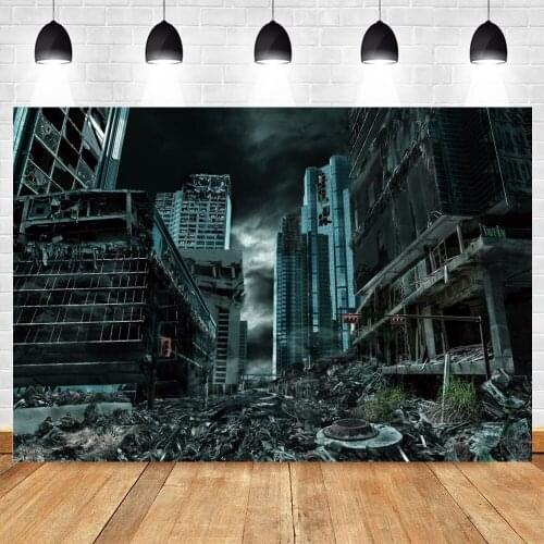 Yeele Halloween Backdrop Photocall Shabby Old Tall Buildings Grass Dark Clouds Background Photography Photo Studio Photophone