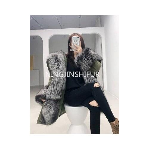 Angel Wings jacket parka Womens Winter New Detachable Fox Fur Grass Long Jacket Rabbit Fur Liner