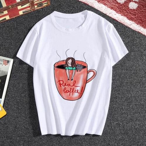 Female T-shirt new summer personality coffee girl T-shirt Harajuku beautiful thin section white female T-shirt clothes