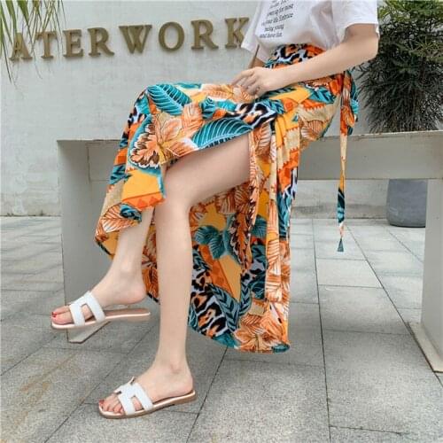 Women Floral Print Chiffon Long Skirt Summer New Stylish Midiskirt One-Piece Lace-up Wrap Skirt Holiday Suntan Beach Skirts Sexy