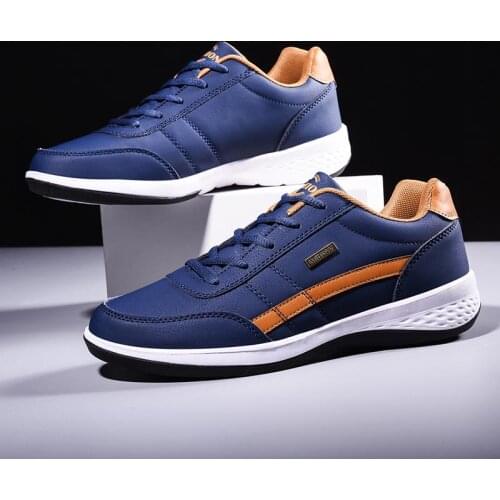 PU Leather Sneakers for Running Shoes for Men Sports Shoes Men Sport Shoes Male Trainers Blue Basket Training Footwear Gym A-374