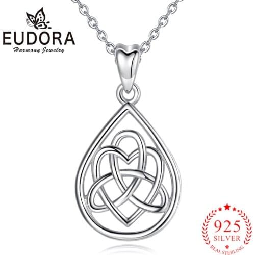 Eudora 925 Sterling Silver Celtics Knot Drop Water Pendant Necklaces Sterling-silver Jewelry for Women Girls Romantic Gift D132