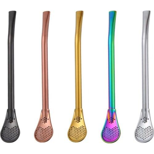 5 Pcs/ Set Spoon Filter pipette Tea Spoon Coffee Spoons 17.7cm Stainless Steel Metal Straw Drinking Tea Yerba Mate Straw