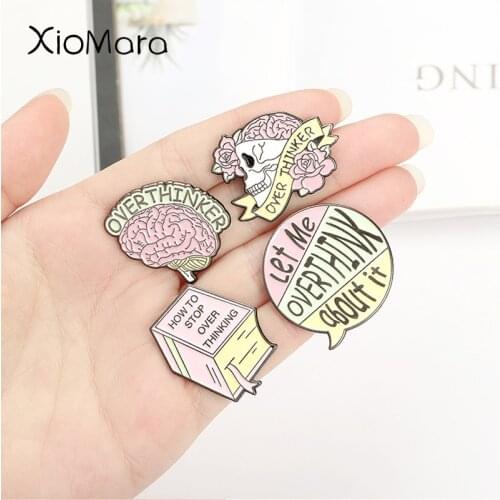 5 Styles Creative Brain Brooches Medical Minimalist Over Thinking Buttons Jewelry Badge Heart Book Skeleton Exhibition Trends