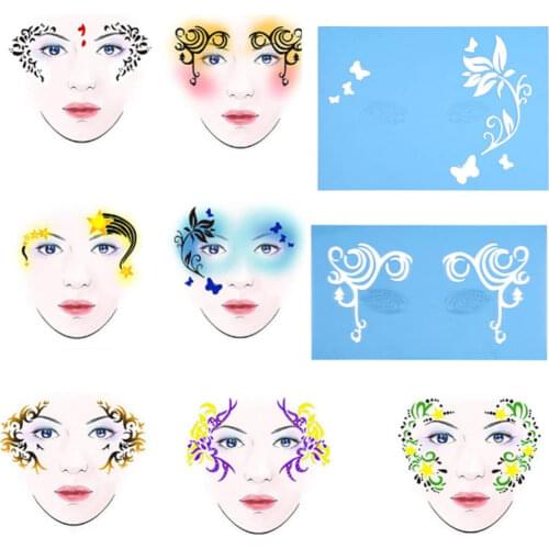 7 Styles Mix Reusable Face Paint & Airbrush Glitter Tattoo Stencil Body Art Facial Makeup Template Drawing Tattoo Design Tools