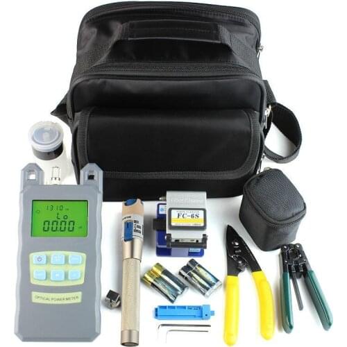 9 In 1 Fiber Optic FTTH Tool Kit with FC-6S Fiber Cleaver and Optical Power Meter 5km Visual Fault Locator Wire stripper