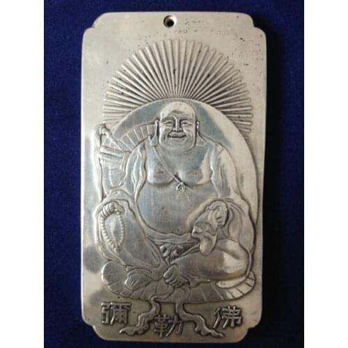 Chinese Old Tibetan Maitreya Tibet Silver Bullion thanka amulet 136g