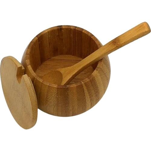 Bamboo Wood Spice Jar Canister Sugar Bowl Coffee Condiment Storage Box