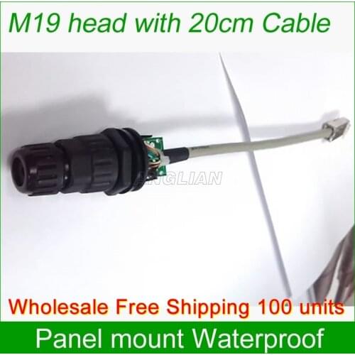 Free Shipping Wholesale 100 units M19 RJ45 panel mount Connector gigabit Ethernet adapter with 20cm LAN cable waterproof IP67