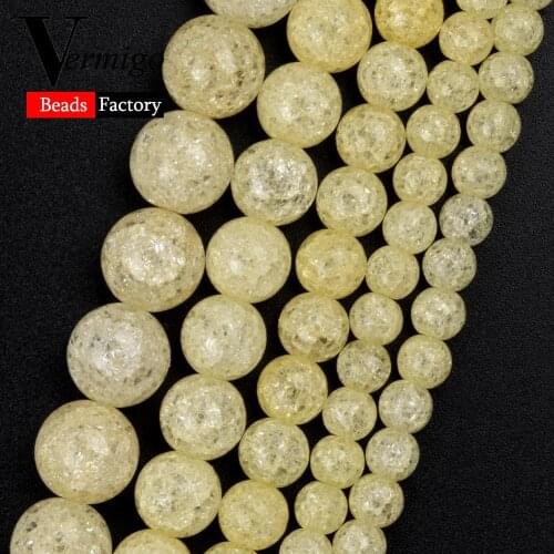 Natural Stone Light Yellow Snow Cracked Crystal Beads 6 8 10 12mm Round Spacer Beads For Jewelry Making Fit For Bracelets 15inch