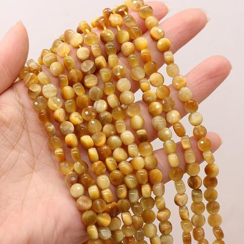 Natural Semi-precious Stone Oblate Section Beads Golden Jade 6mm For DIY Necklace Earrings Accessories Gift Length 38cm