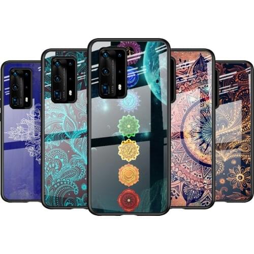 Tempered Glass Cover Mandala Chakra Yoga For Huawei P40 P30 P20 P10 Pro Plus Lite 5G 2019 Shockproof Shell Phone Case