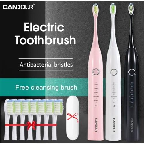 CANDOUR CD5166 Sonic Electric Toothbrush USB Rechargeable 5 Modes Smart Toothbrushes Travel Case Oral Care Brush 16 Heads