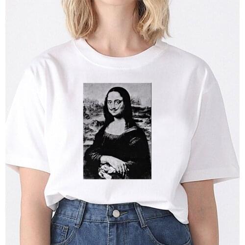 Women Aesthetics funny Tshirts 2021 women New summer spoof Mona Lisa Printed T Shirts Casual Short Sleeves Female streetclothing