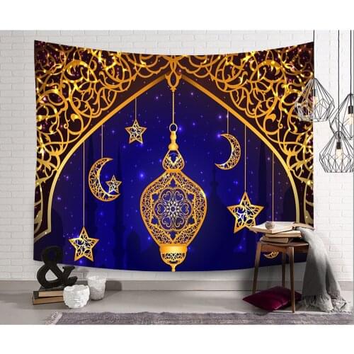 Simsant Eid Mubarak Tapestry Ramadan Festival Moon Lantern Wall Hanging Tapestries for Living Room Bedroom Home Blanket Decor