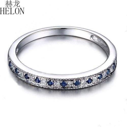 HELON Real 10K White Gold 0.2ct Natural Diamond Sapphire Gemstone Women Engagement Trendy Fine Jewelry Diamonds Ring