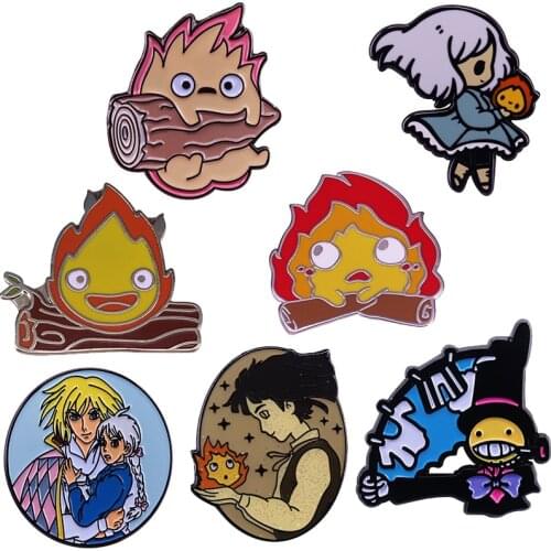 Howls Moving Castle Enamel Pin Brooch Sophie Fire Demon Calcifer Hang Clothes Turnip Head Studio Ghibli Fans Collection