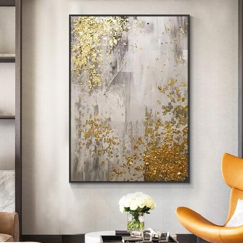 Yiqing Abstract Painting With Gold Foils 100% Hand Painted Oil Painting Modern Handmade Canvas Wall Art For Home Decoration