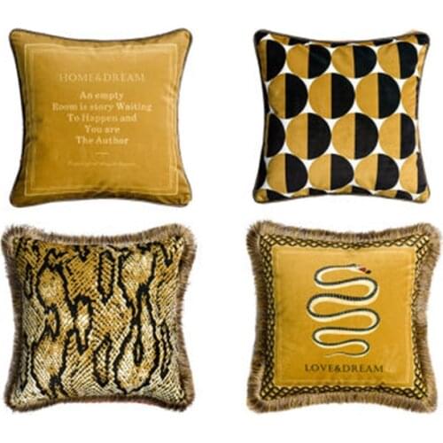 Ins Hot Sell Vintage Neopard Cushion Cover 45x45cm Square Throw Pillows Case For Home Decoration Bed Sofa Couch Luxury Yellow