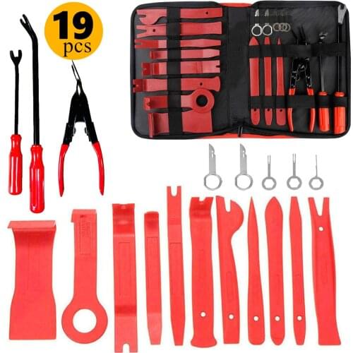 19PCS Trim Removal Tool Car Panel Door Audio Trim Removal Tool Kit Auto Clip Pliers Fastener Remover Set Car Pry Removal Tool