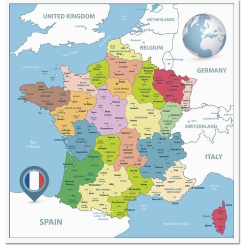 France Map Poster Size Wall Decoration Large Map of The France 60x60cm Waterproof and tear-resistant