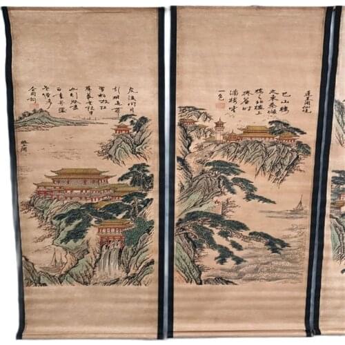 China calligraphy Paintings Scrolls old Chinese Painting SCROLL FOUR SCREEN Painting Water and water landscape painting