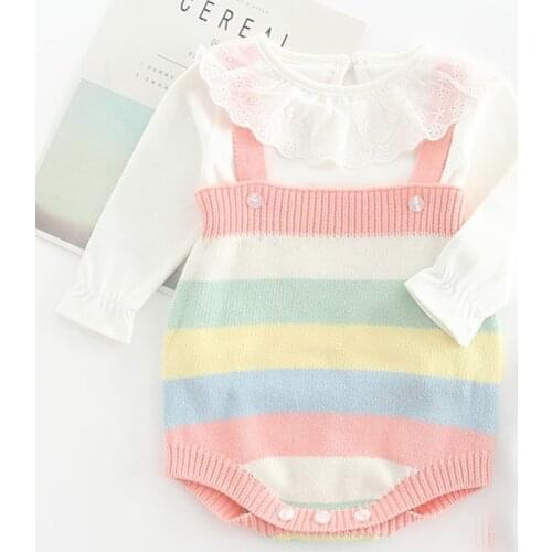 1-3Yrs Baby Girls Body Jumpsuit Girls Boys Clothes Rainbow Style 2019 Spring Girls Rompers Knitted Newborn Clothing Sleeveless