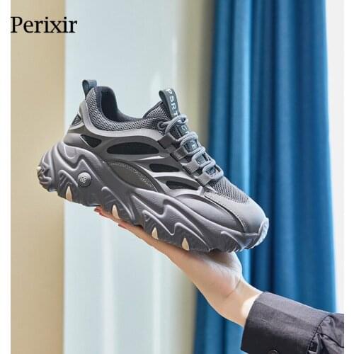 Perixir Women Shoes Genuine Leather 2020 Autumn Thick Bottom Mesh Sneaker All-Match Round Toe Lace-Up Fine Mesh CD009 Footwear