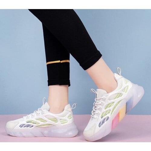 Womens Sneakers Tennis-Shoes Rainbow Color Women Sneakers Casual Round Toe Lace Up Running Sports Shoes Rubber Flat Size 35-40