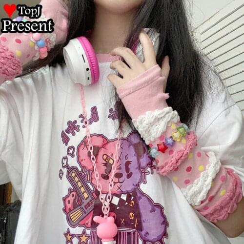 Girl Women sweet lolita CUTE Fingerless Gloves Cuff Women Men Ninja Sport Outdoor Elbow Length Mittens Ruffles LACE Arm Warmer