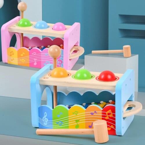 Multifunctional Musical Wooden Toy Pound And Tap Knock Ball With Slide Out Xylophone Interactive Educational Wooden Toys For Kid