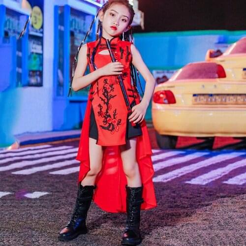 Fashion Girl Jazz National Clothing Chinese Style Jazz Dance Costumes for Girls Children National Style Model Cheongsam XS1078