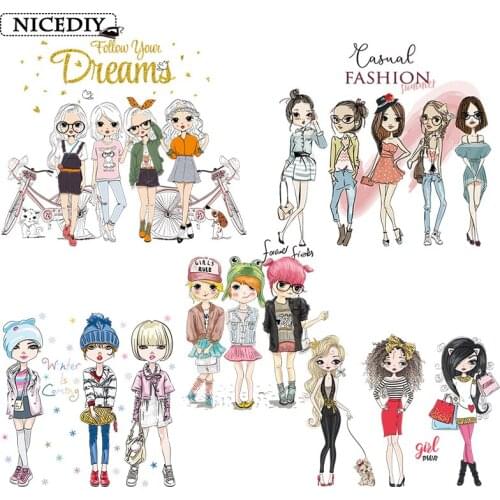 DIY Best Friends Patches Iron on transfers For Clothes Cartoon Cute Girls Patches Applique On Clothing Heat Transfers Washable