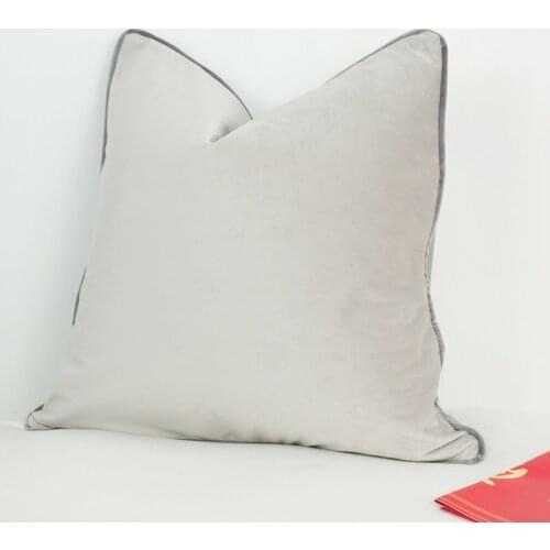 3 Colors Velvet Cushion Cover Silver Grey Smoke Gray With Medium Gray Piping Pillow Case Soft No Balling-up Without Stuffing