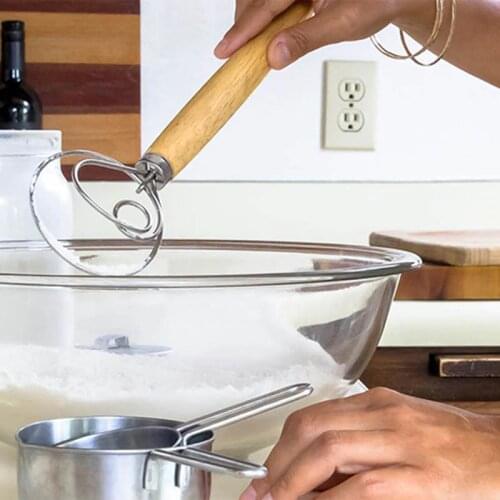 Stainless Steel Egg Beater 13 Inch DIY Bread Dough Tools Baking Accessories Danish Whisk Stick Kitchen Gadgets Oak Wood Handle