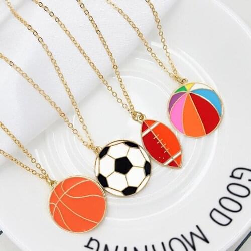 Timlee N093 New Cartoon Cute Football Basketball Ball Rugby Pendant Metal Necklaces Fashion Jewelry Wholesale