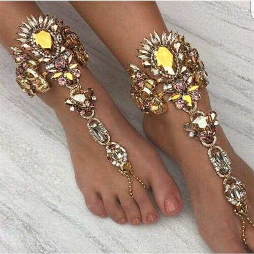 Foot Thong Rhinestone Anklet Bridal Beachy Barefoot Sandals for Women Toe Ring Summer Foot Jewelry Ankle Bracelet Boho 23+9CM