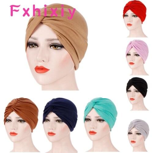 Top Quality Muslim Forehead Cross Solid Color Cotton Turban Islamic Headwear India Hats Soft Bonnet for Women Inner Hijabs
