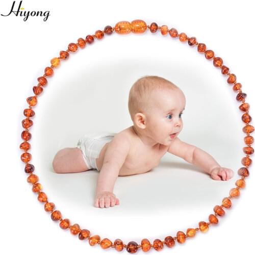 Baltic Ambers Teething Necklace For Babies (Unisex) (Cognac) - Anti Flammatory,Natural Certificated Oval Baltic Jewelry 14-33cm