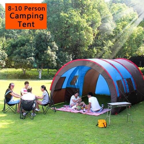 8-10 People Camping Tent Waterproof Portable Travel Tunnel Double Layer Large Family Canopy Sunshade for Big Family 4 Seasons