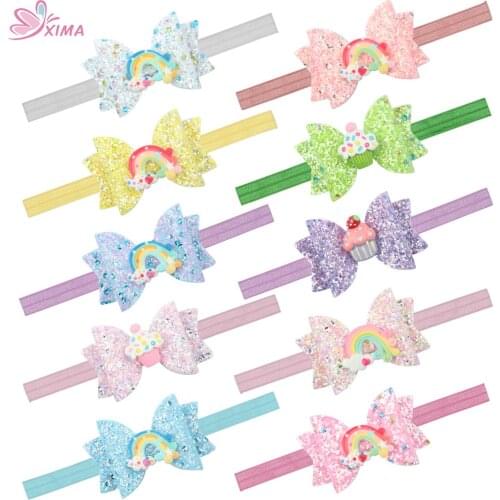 XIMA 10pcs/lot 3''Rainbow Hair Bows Sparkly Glitter Hair Bands for Girls Party School Headband Kids Children Hair Accessories