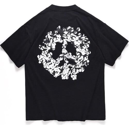 High street simple color contrast T-shirt Street trendsetter oversize hand painted printing Short Sleeve Tee couple