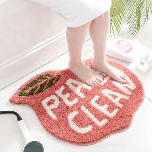 Anti-slip Bath Mat Absorbent Entrance Doormat Flocking Bedroom Living Room Carpet Lemon Peach Shape Floor Mat Porch Area Rugs