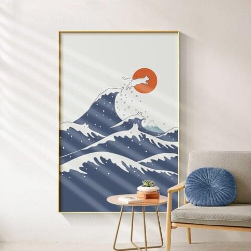Nordic Cartoon Creativity Mountain Landscape Wall Art Canvas Painting Cat Theme Poster Print Picture for Living Room Home Decor