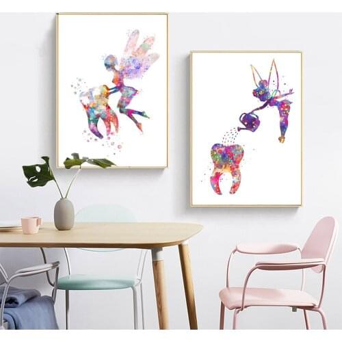 Dental Art Tooth Fairy Canvas Painting Wall Art Poster Dental Hygienist Canvas Print Teeth Wall Pictures Clinic Decor