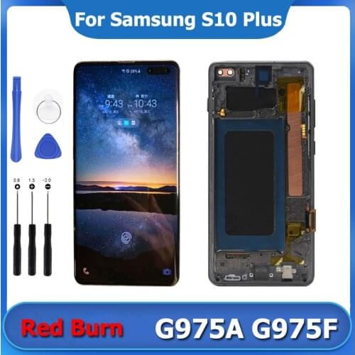 SUPER AMOLED G975F LCD For SAMSUNG Galaxy S10 Plus G975 G975F G975F/DS Touch Screen Digitizer With Frame Assembly