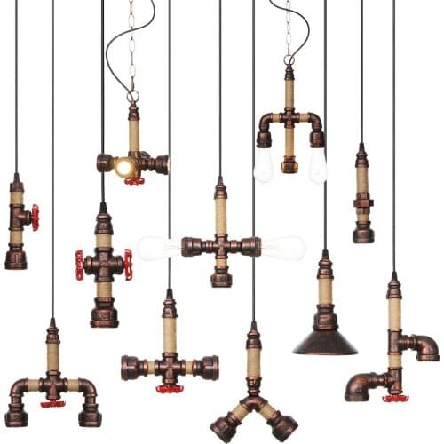 LED Bedroom Pendant Lamp American Vintage Iron Water Pipe Suspension Lamp Industrial Hanging Lamp LED E27 LED Chip Lustre