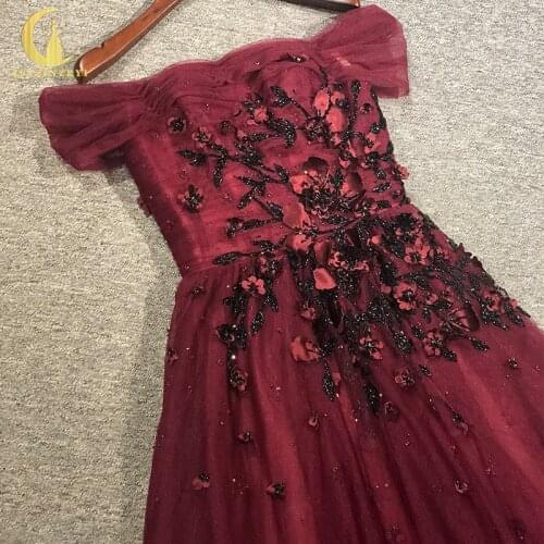 Rhine Real Marchsea Off The shoulder Dark Purple With Black Beads vestido de fiesta de boda evening dresses