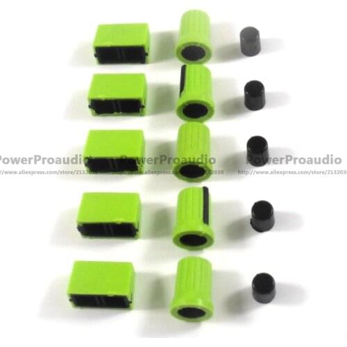 5PCS Rotary Knob+5PCS Fader Cap For Rane Mixer TTM 57 61 62 64 68 (Green with Black line )