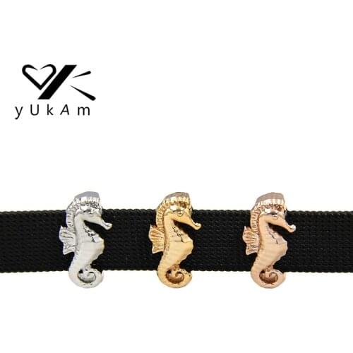 YUKAM Jewelry Silver Color Gold Animal Sea Horse Seahorse Hippocampus Slide Charms Keeper for Mesh Bracelets Accessories Making